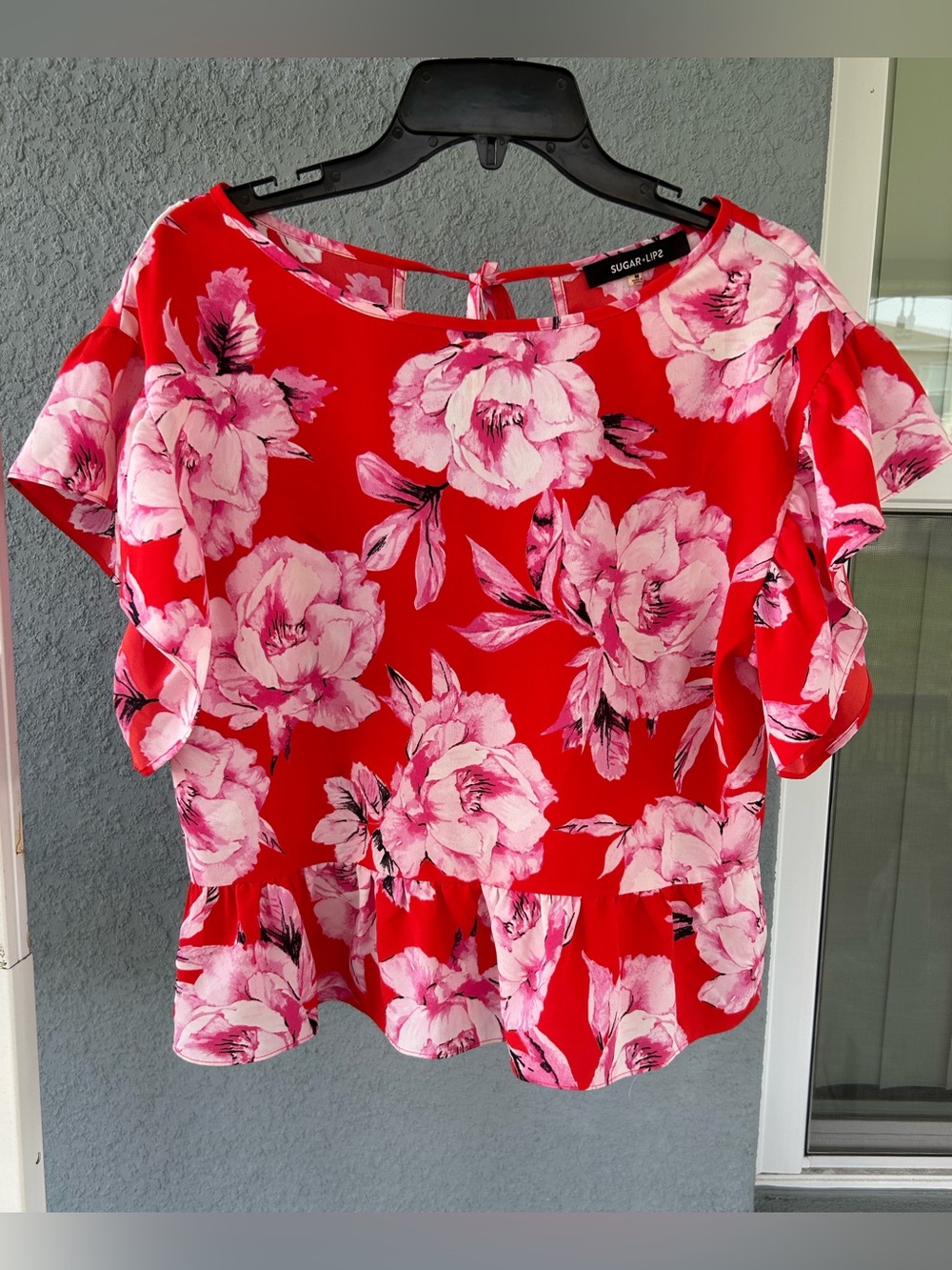 Sugarlips Floral Tie Back Tassel Babydoll Top Size M Ruffle Sleeve